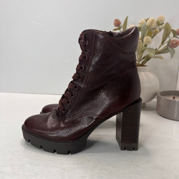 Naturalizer Prewitt Platform Chunky Heel Leather Boot Amber Brown Women's 6M NWB - Picture 3 of 9